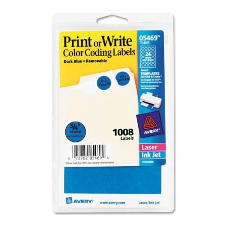 Avery Avery Print or Write Removable Color-Coding Labels, 3/4" Dia, Dark Blue, 1008/Pack 5469